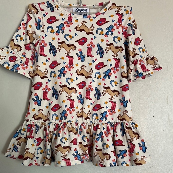 Cream and Red Ruffled Tiered Bell Sleeve Dress - Picture 1 of 4